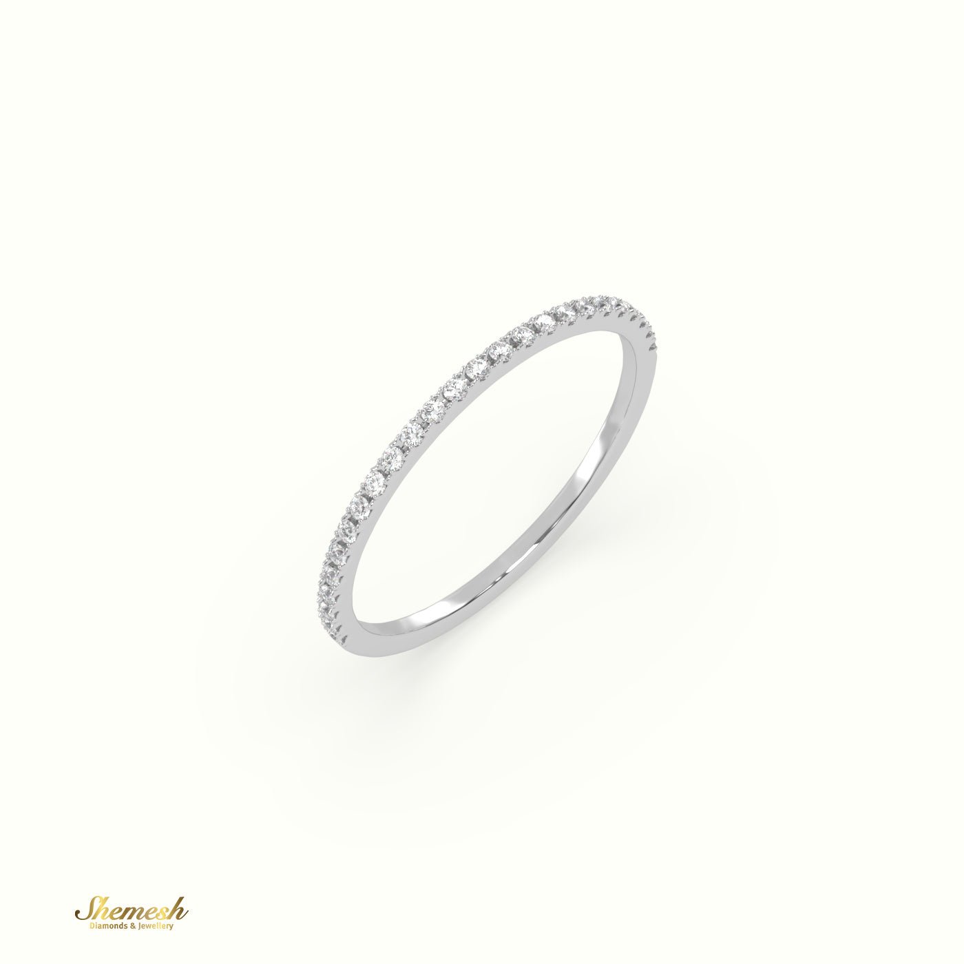 18K Gold Round Diamonds Half Eternity Thin Wedding Band - shemesh_diamonds