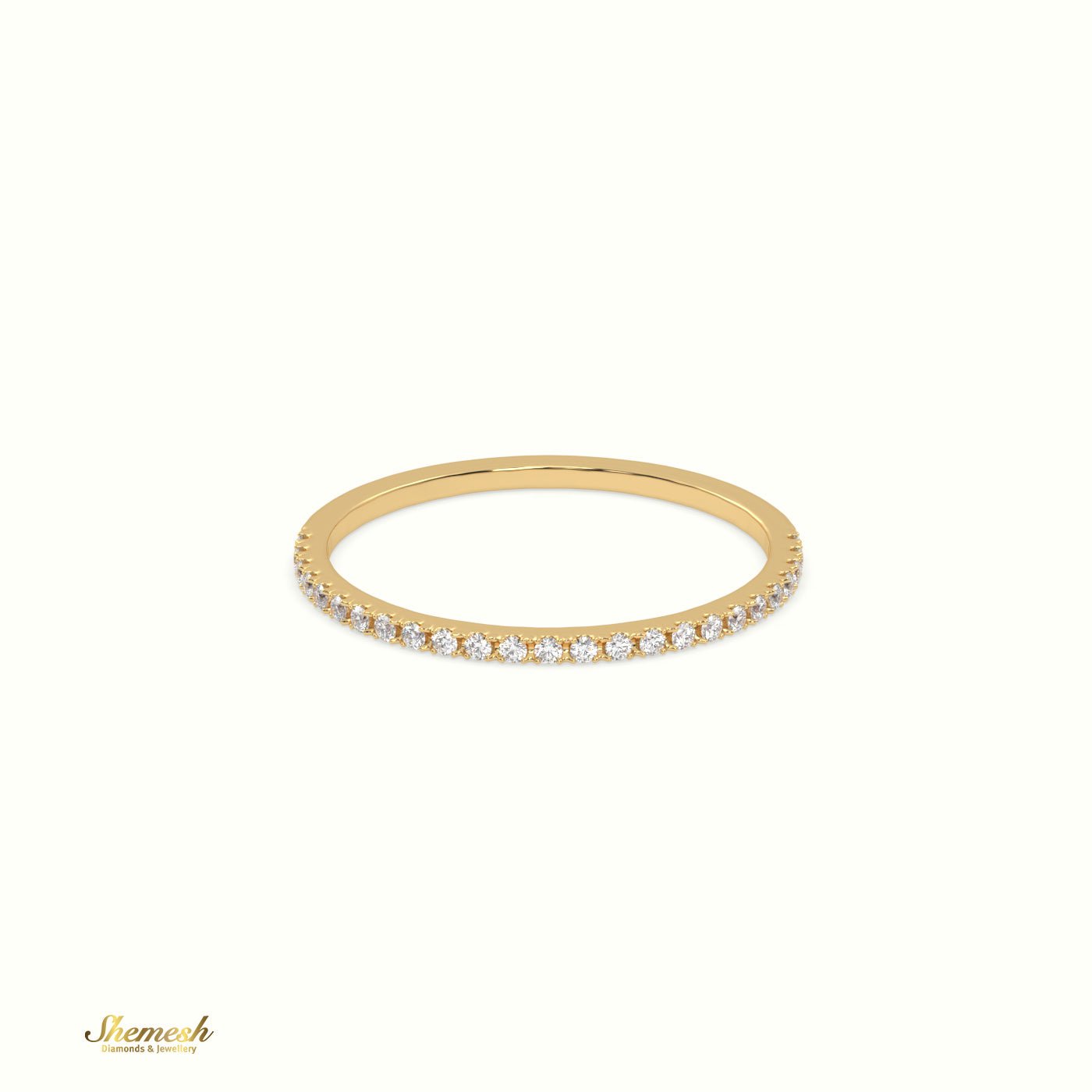 18K Gold Round Diamonds Half Eternity Thin Wedding Band - shemesh_diamonds