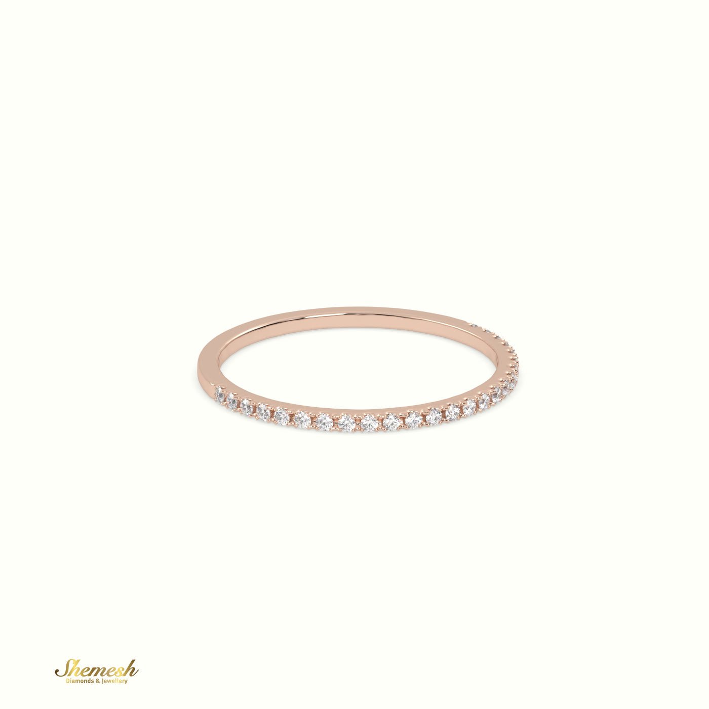 18K Gold Round Diamonds Half Eternity Thin Wedding Band - shemesh_diamonds