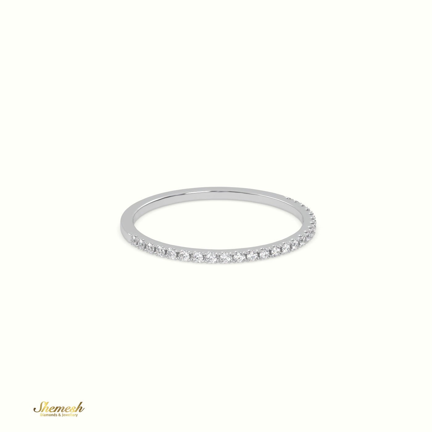 18K Gold Round Diamonds Half Eternity Thin Wedding Band - shemesh_diamonds