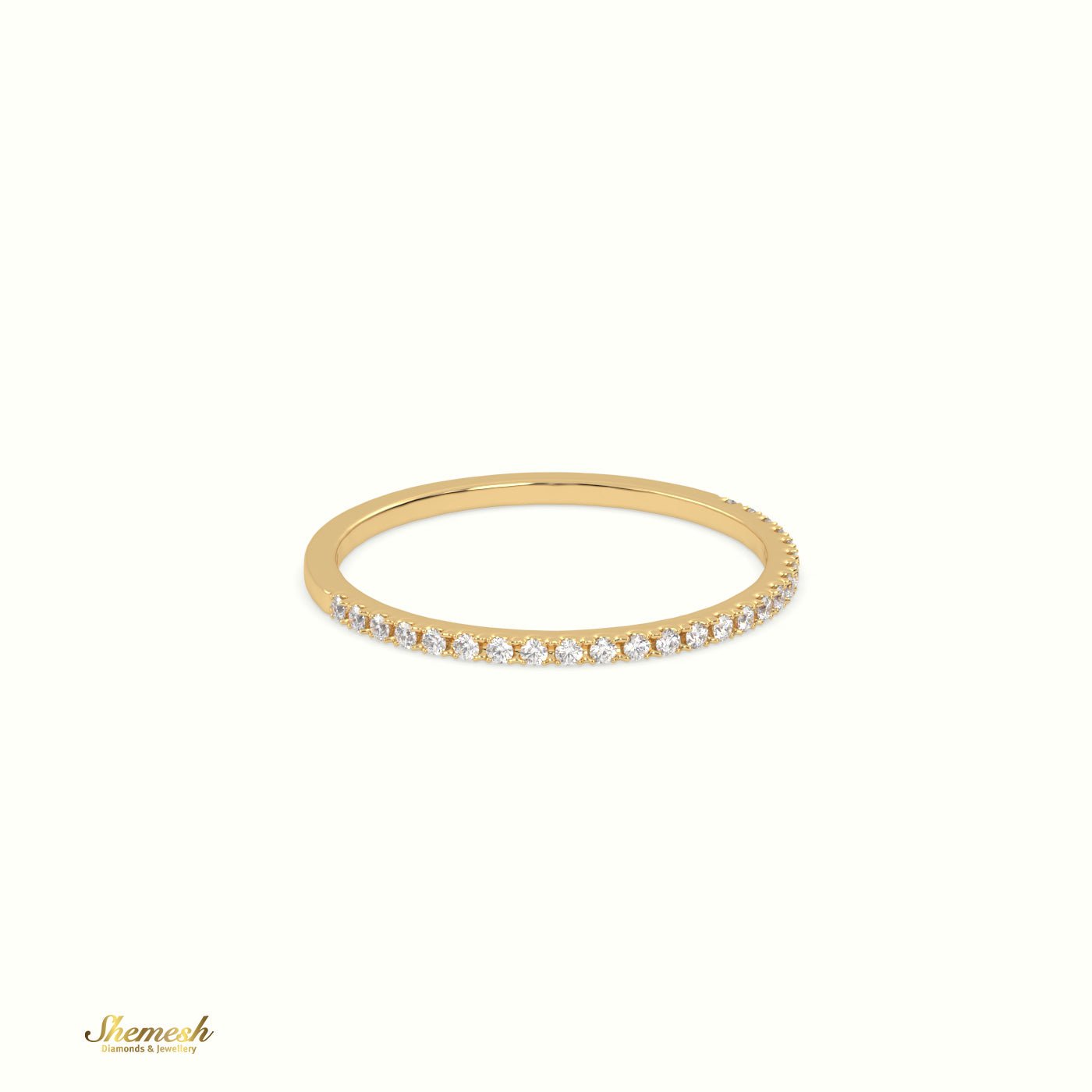 18K Gold Round Diamonds Half Eternity Thin Wedding Band - shemesh_diamonds