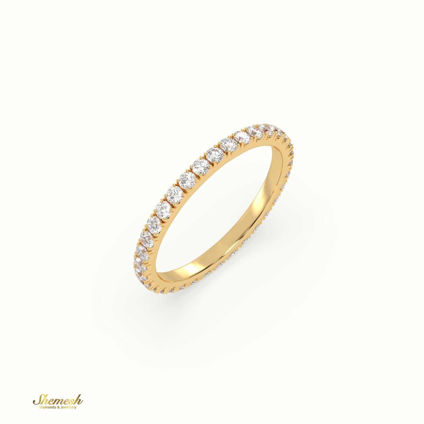 18K Gold U Shaped Prongs Round Diamonds Full Eternity Wedding Ring - shemesh_diamonds