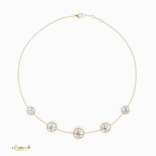 18K Gold 5 Round Diamond Bezel Station Chain Bracelet - shemesh_diamonds