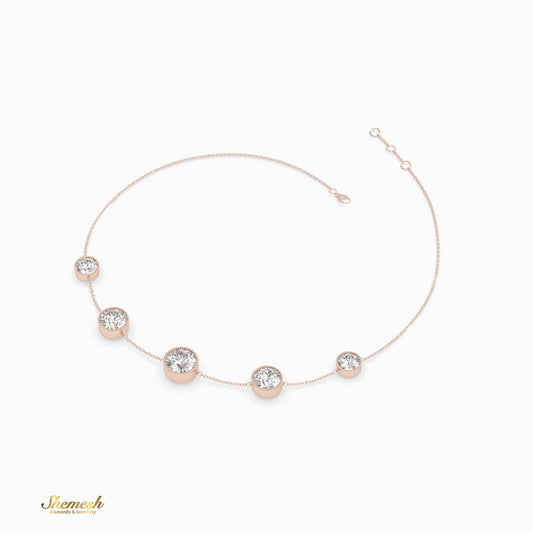 18K Gold 5 Round Diamond Bezel Station Chain Bracelet - shemesh_diamonds