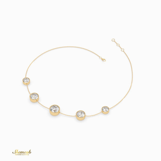 18K Gold 5 Round Diamond Bezel Station Chain Bracelet - shemesh_diamonds