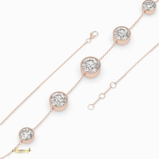 18K Gold 5 Round Diamond Bezel Station Chain Bracelet - shemesh_diamonds