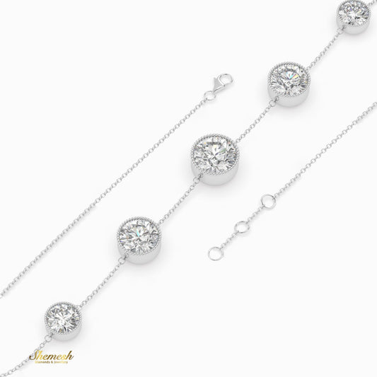 18K Gold 5 Round Diamond Bezel Station Chain Bracelet - shemesh_diamonds
