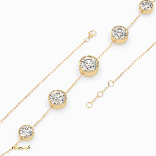 18K Gold 5 Round Diamond Bezel Station Chain Bracelet - shemesh_diamonds