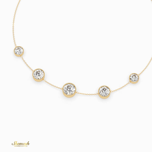 18K Gold 5 Round Diamond Bezel Station Chain Bracelet - shemesh_diamonds