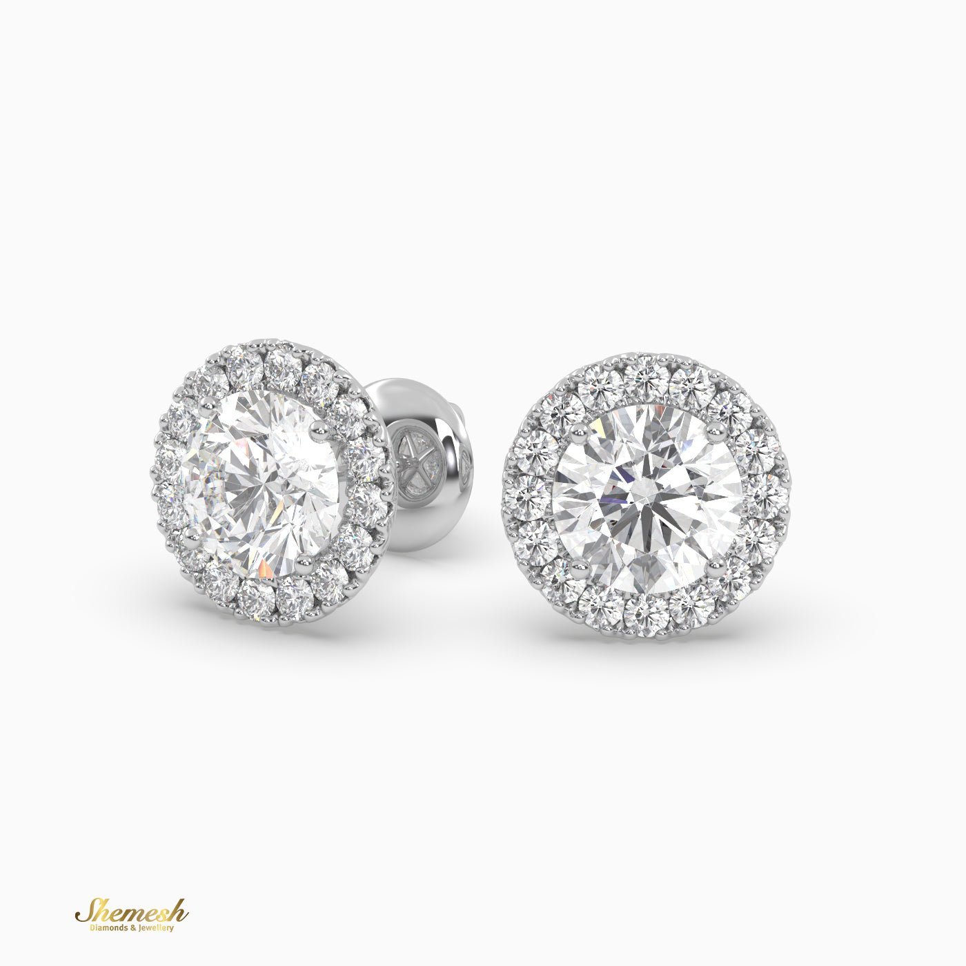 Round cut Halo set Stud Earrings with 4 Prongs - shemesh_diamonds