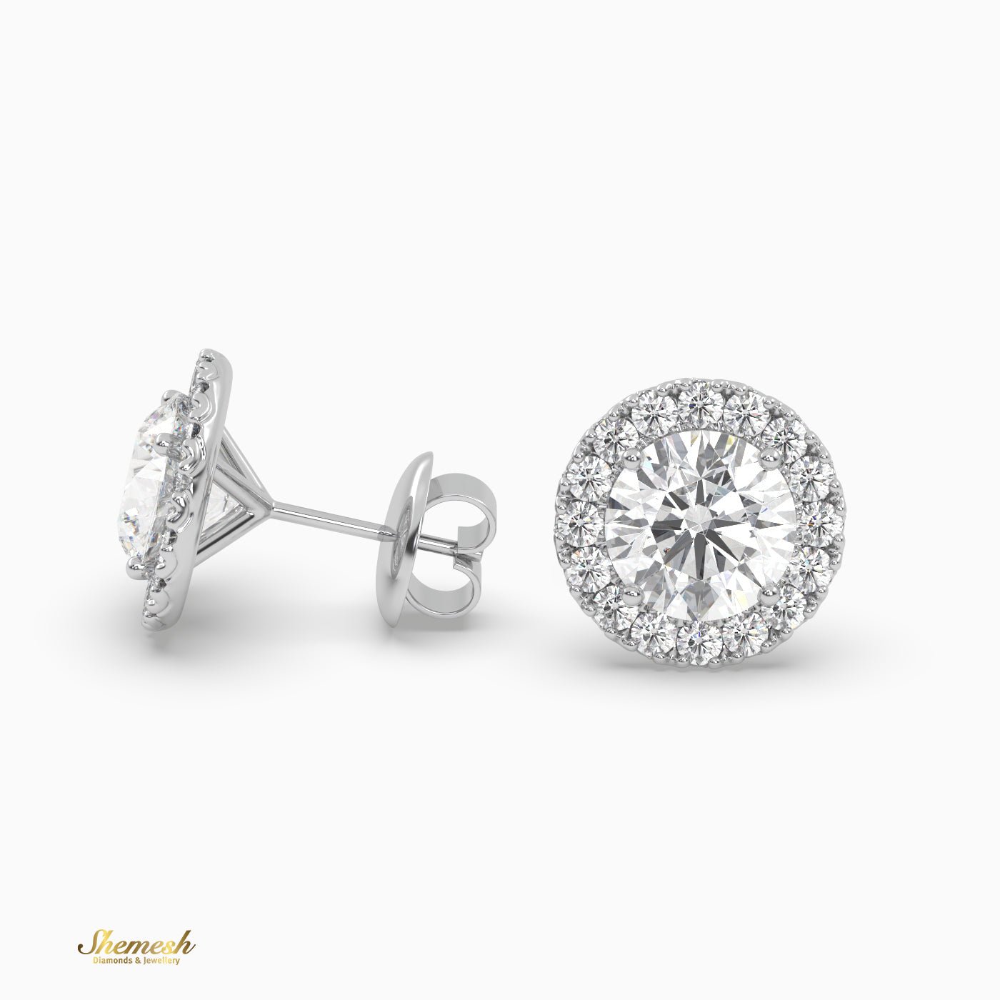 Round cut Halo set Stud Earrings with 4 Prongs - shemesh_diamonds