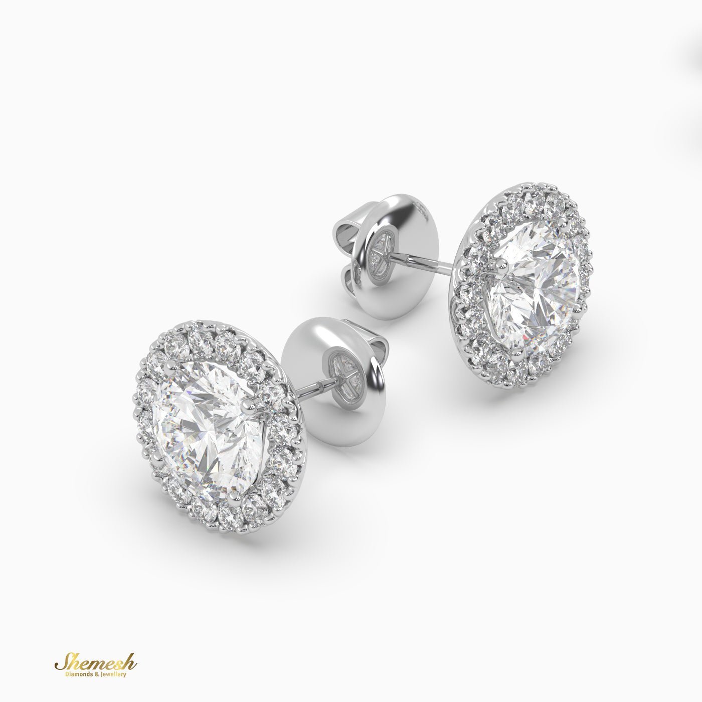 Round cut Halo set Stud Earrings with 4 Prongs - shemesh_diamonds