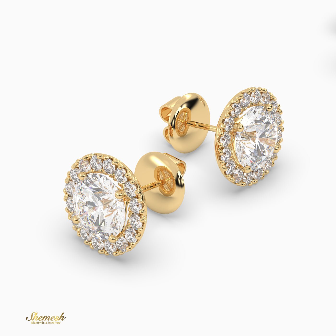 Round cut Halo set Stud Earrings with 4 Prongs - shemesh_diamonds