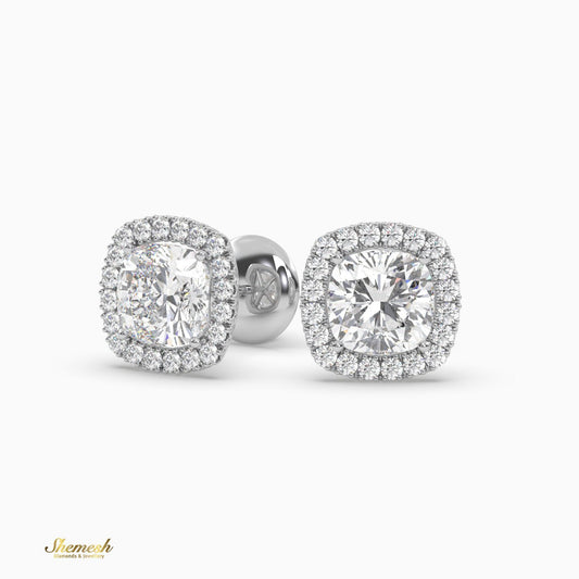 Cushion Cut Halo set Stud Earrings - shemesh_diamonds