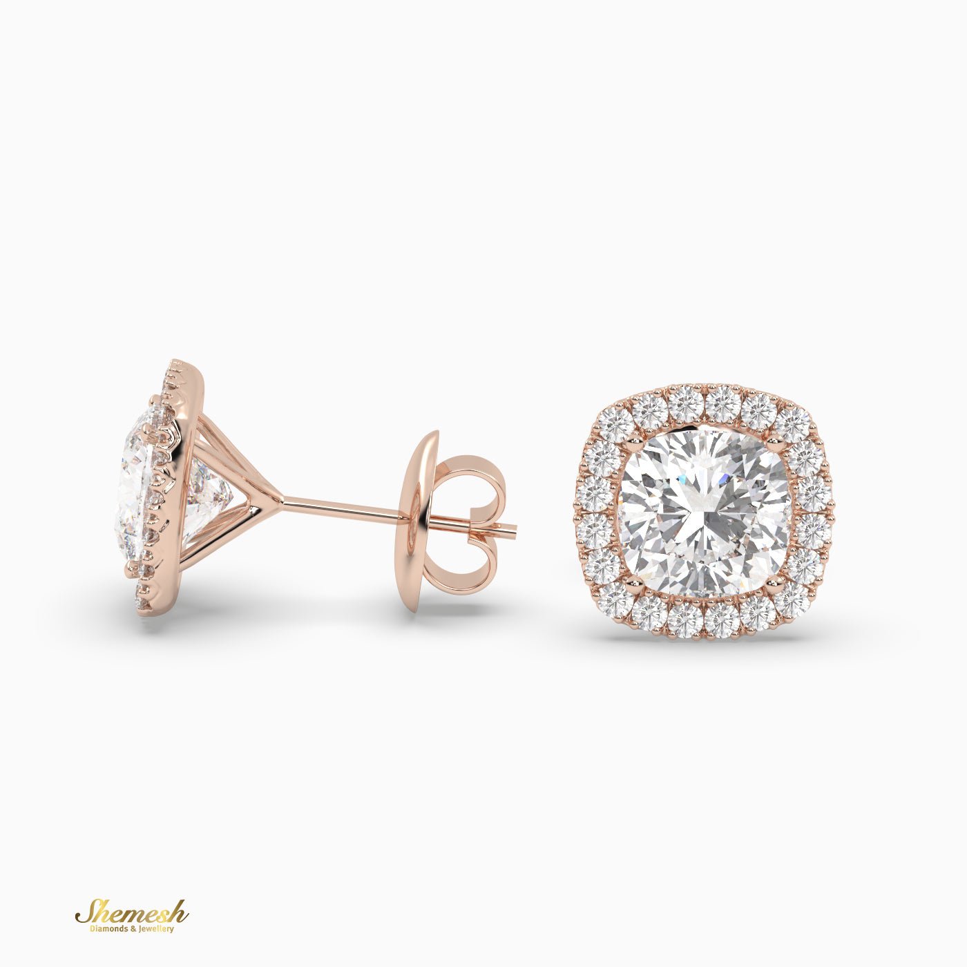 Cushion Cut Halo set Stud Earrings - shemesh_diamonds