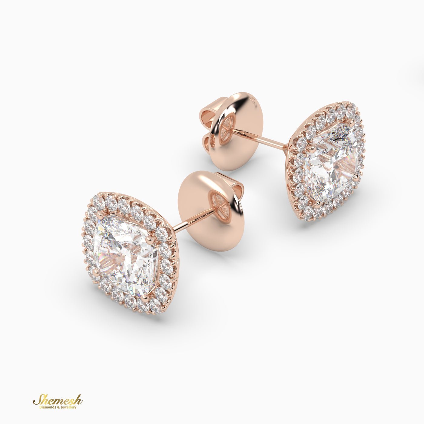 Cushion Cut Halo set Stud Earrings - shemesh_diamonds