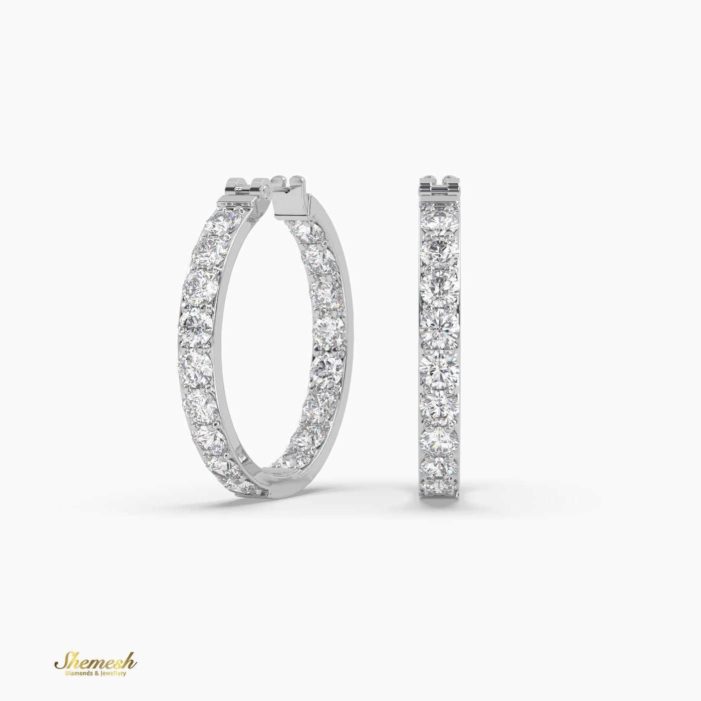 Round Cut Pave Set Inside out Diamond Hoop Earrings - shemesh_diamonds