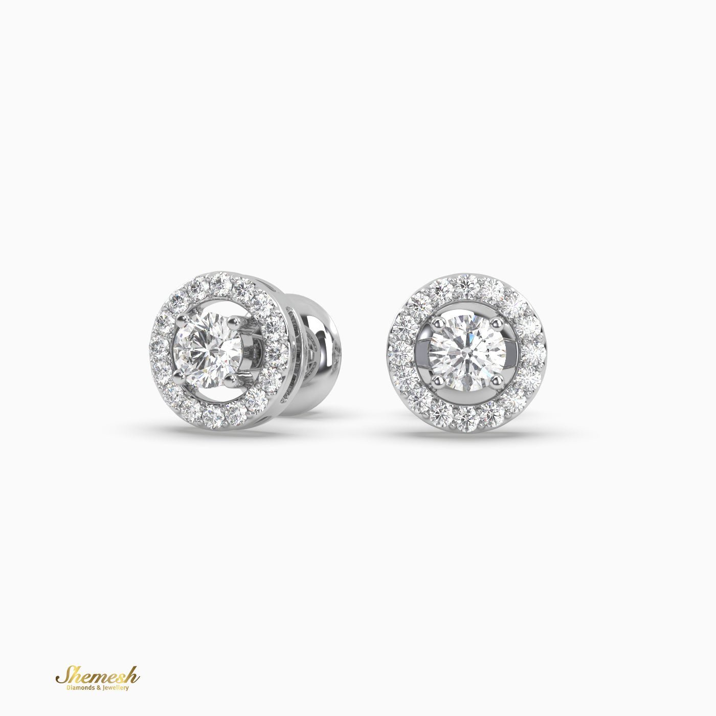 Round cut 4 prongs Halo Set Diamond Stud Earrings - shemesh_diamonds