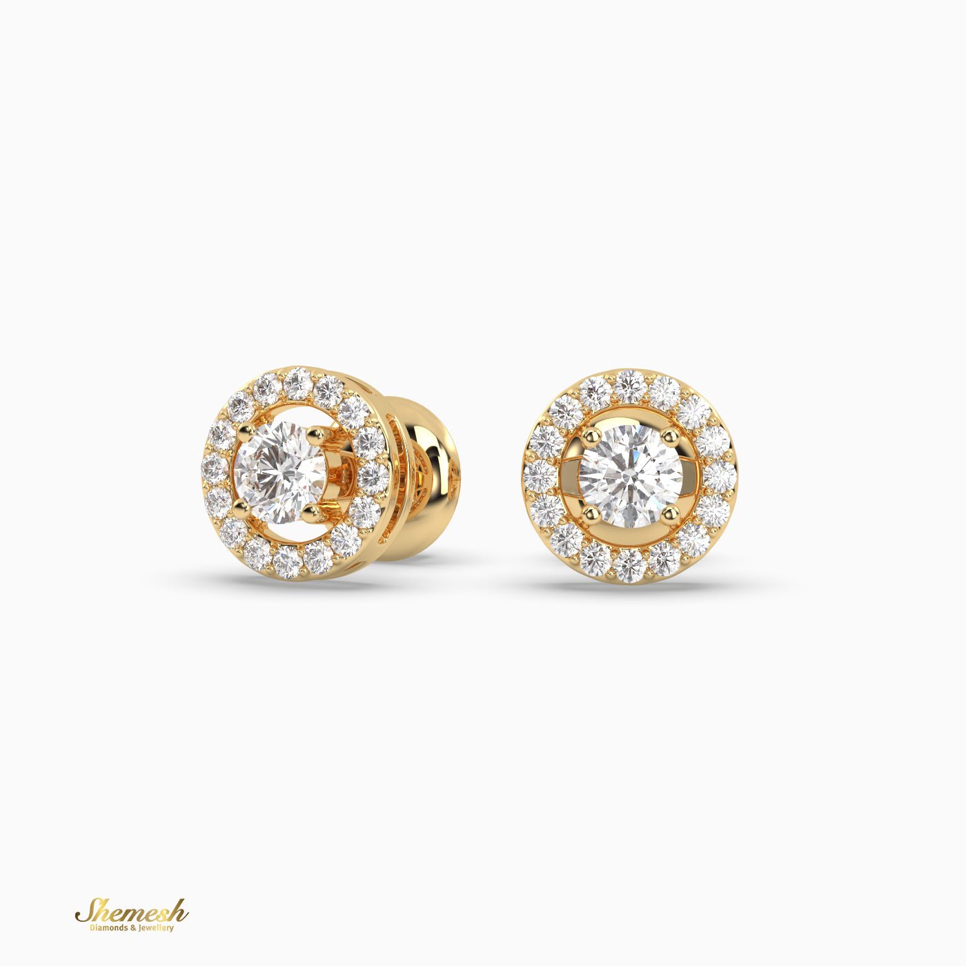 Round cut 4 prongs Halo Set Diamond Stud Earrings - shemesh_diamonds