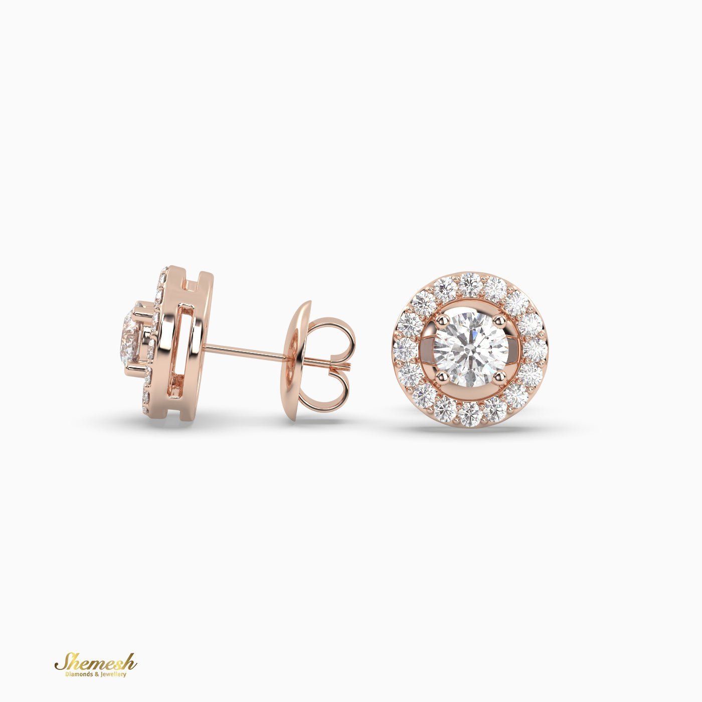 Round cut 4 prongs Halo Set Diamond Stud Earrings - shemesh_diamonds