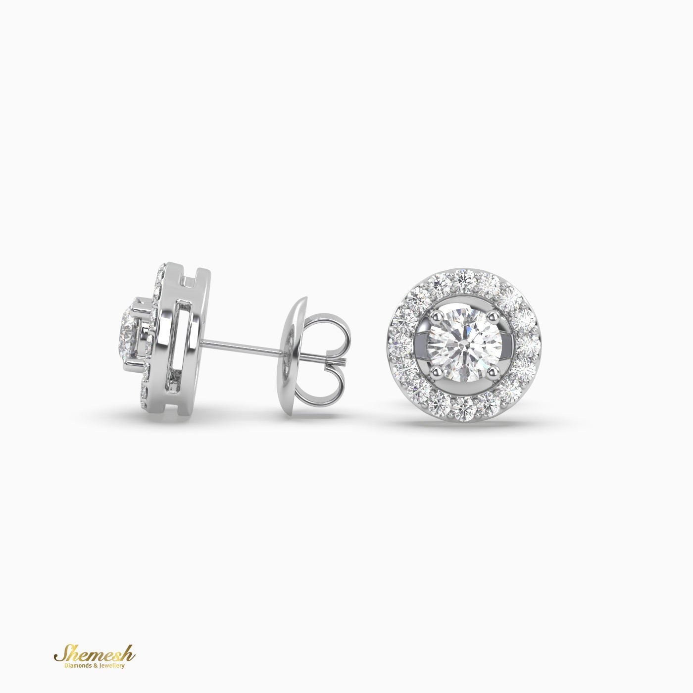 Round cut 4 prongs Halo Set Diamond Stud Earrings - shemesh_diamonds