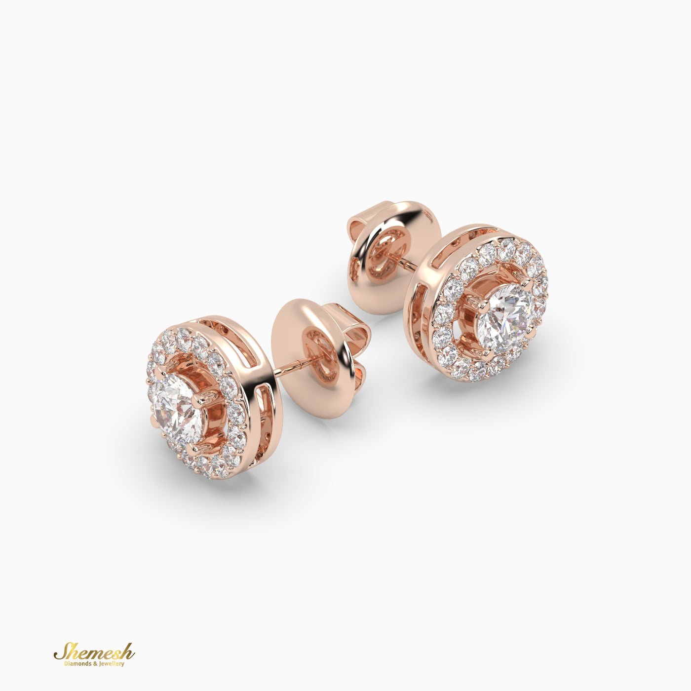 Round cut 4 prongs Halo Set Diamond Stud Earrings - shemesh_diamonds