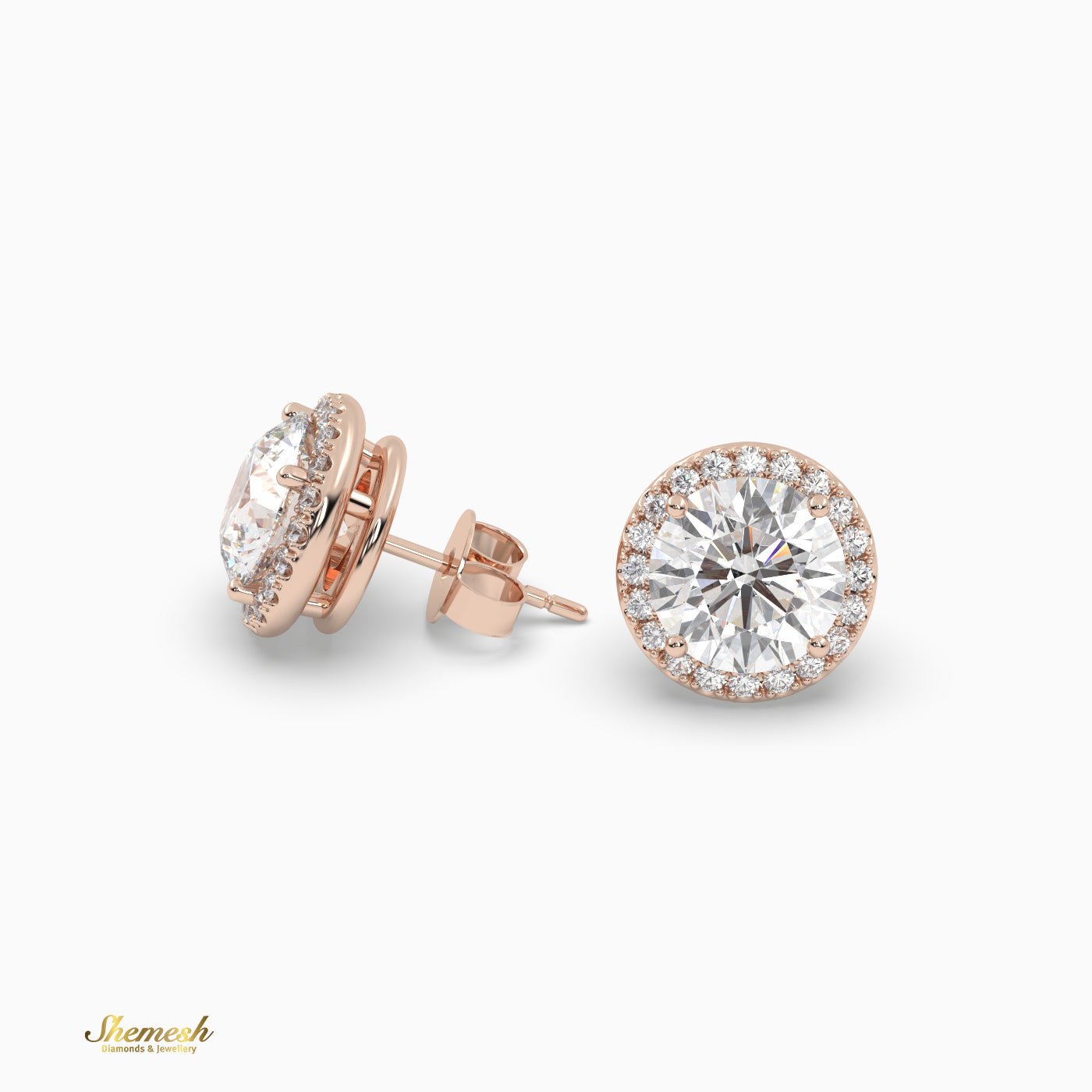 Round Cut halo set stud earrings - shemesh_diamonds
