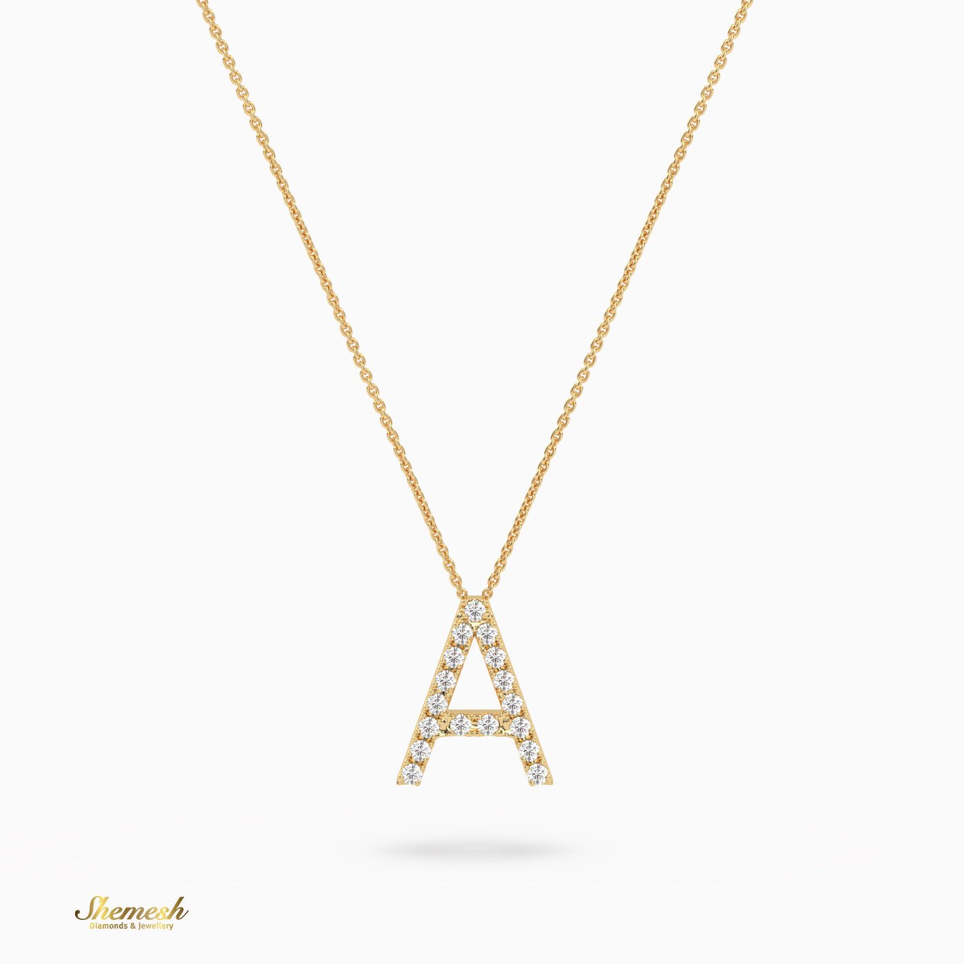 18K Gold Round Cut Diamonds "A" Initial Pendant - shemesh_diamonds