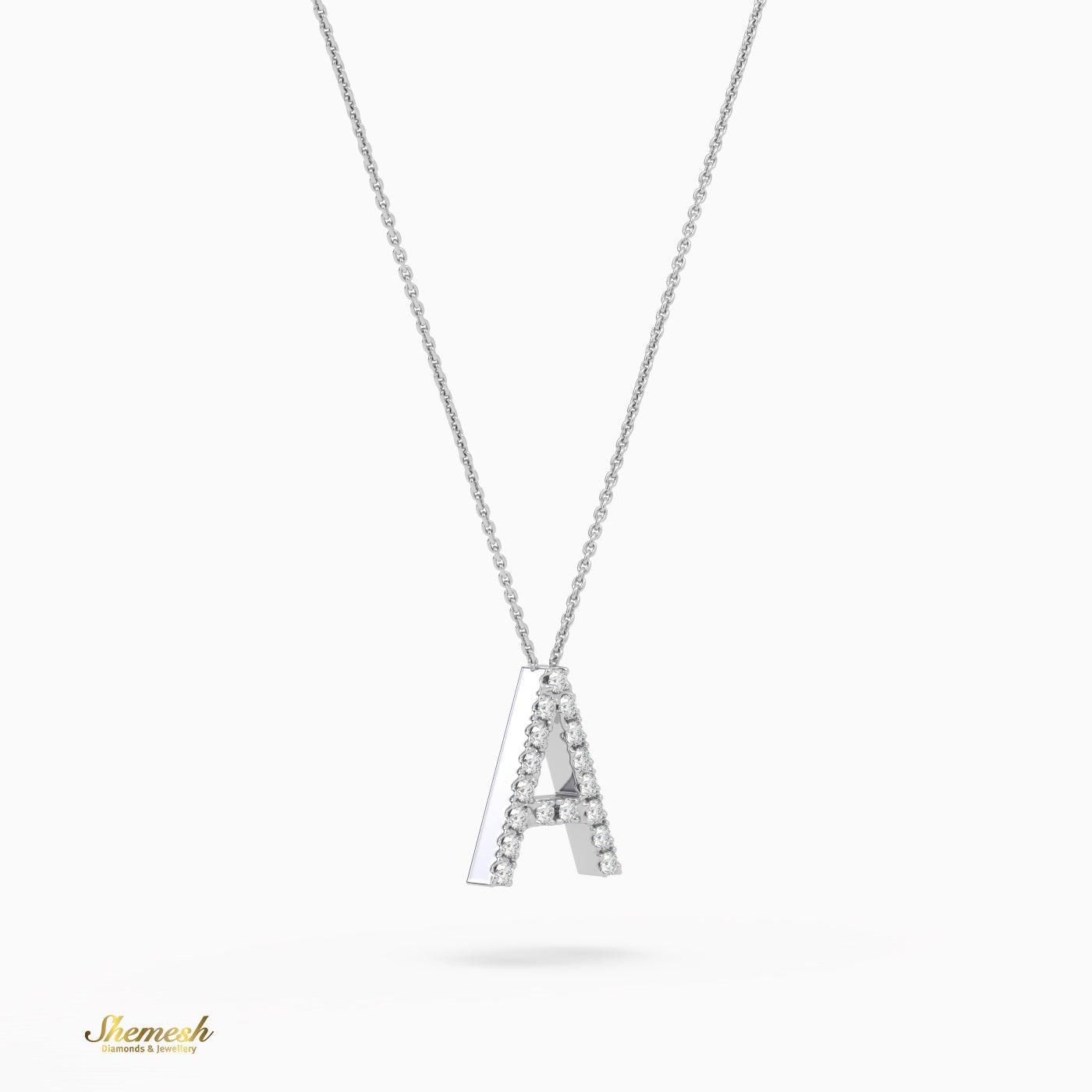 18K Gold Round Cut Diamonds "A" Initial Pendant - shemesh_diamonds