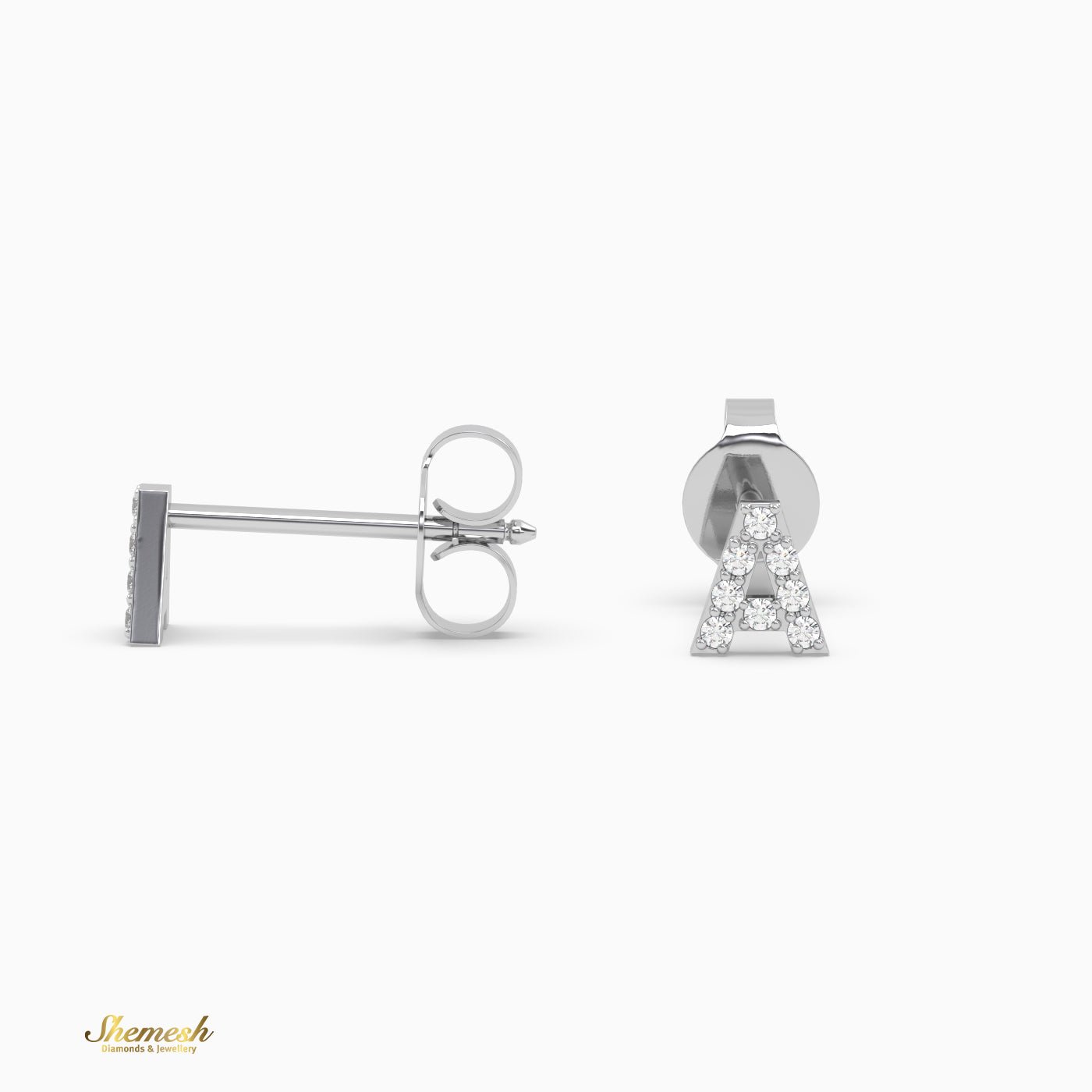 18K Gold 'A ' Initial Stud Earrings - shemesh_diamonds