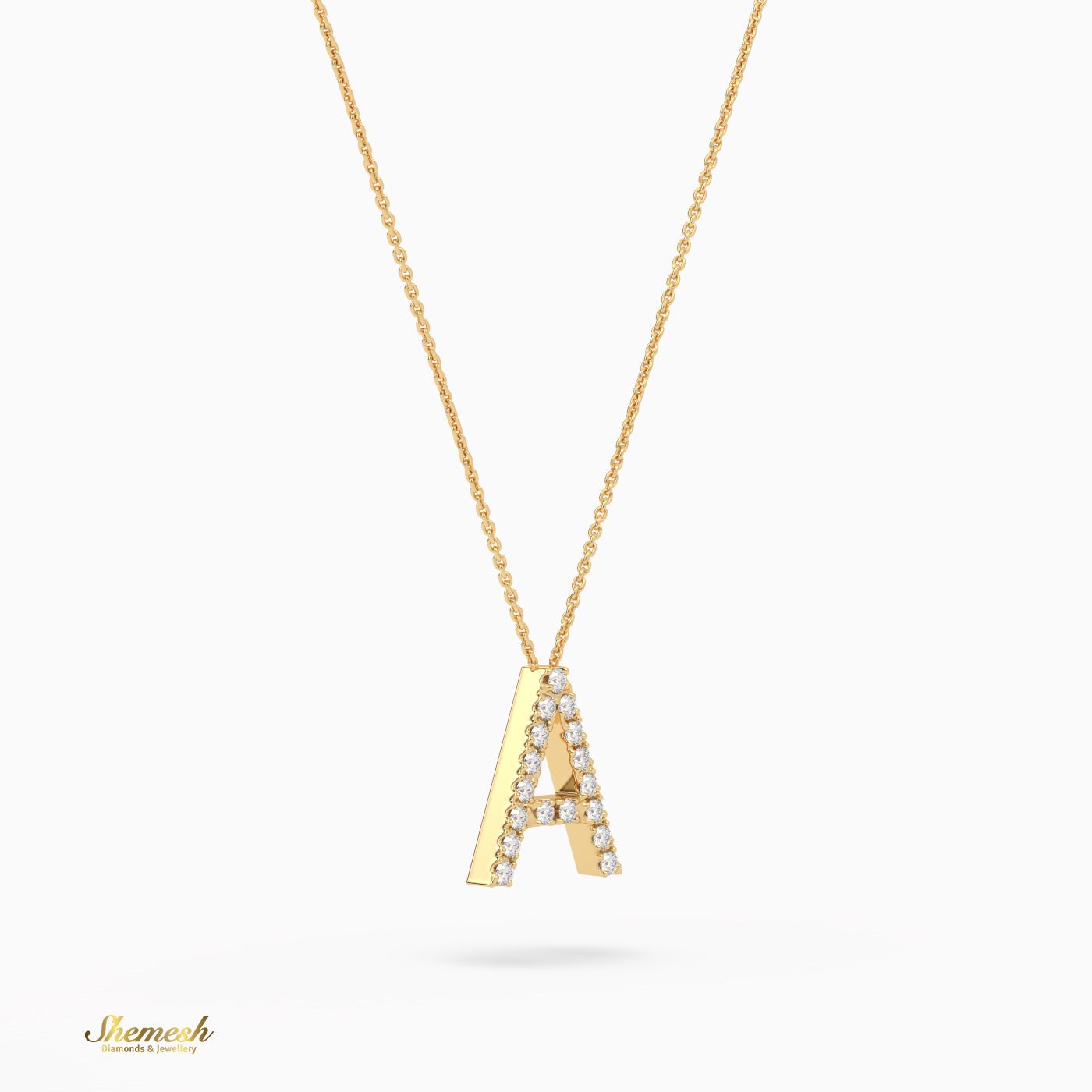 18K Gold Round Cut Diamonds "A" Initial Pendant - shemesh_diamonds