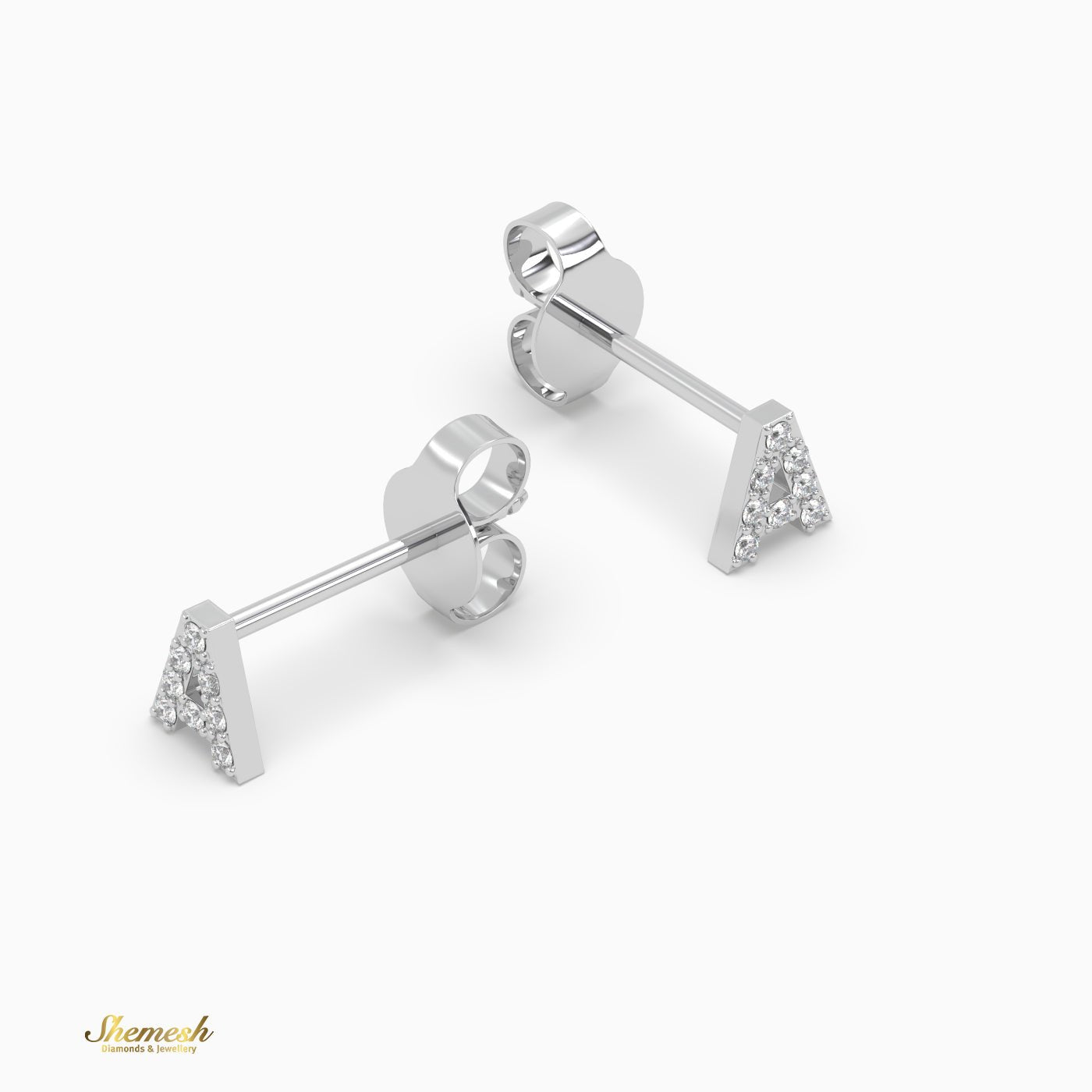 18K Gold 'A ' Initial Stud Earrings - shemesh_diamonds