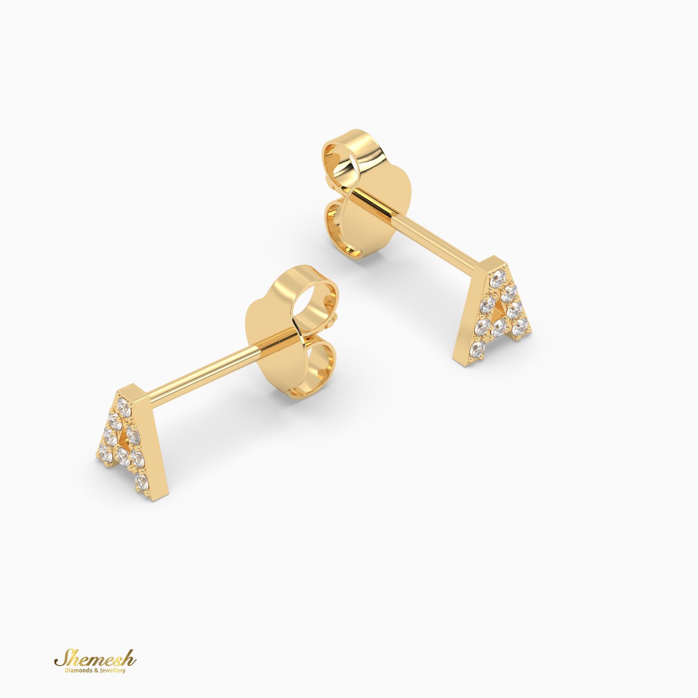 18K Gold 'A ' Initial Stud Earrings - shemesh_diamonds