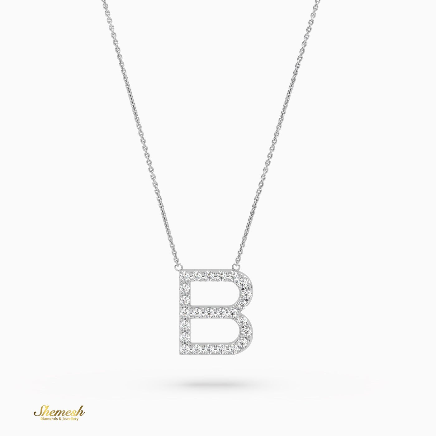 18K Gold Round Cut Diamonds "B" Initial Pendant - shemesh_diamonds