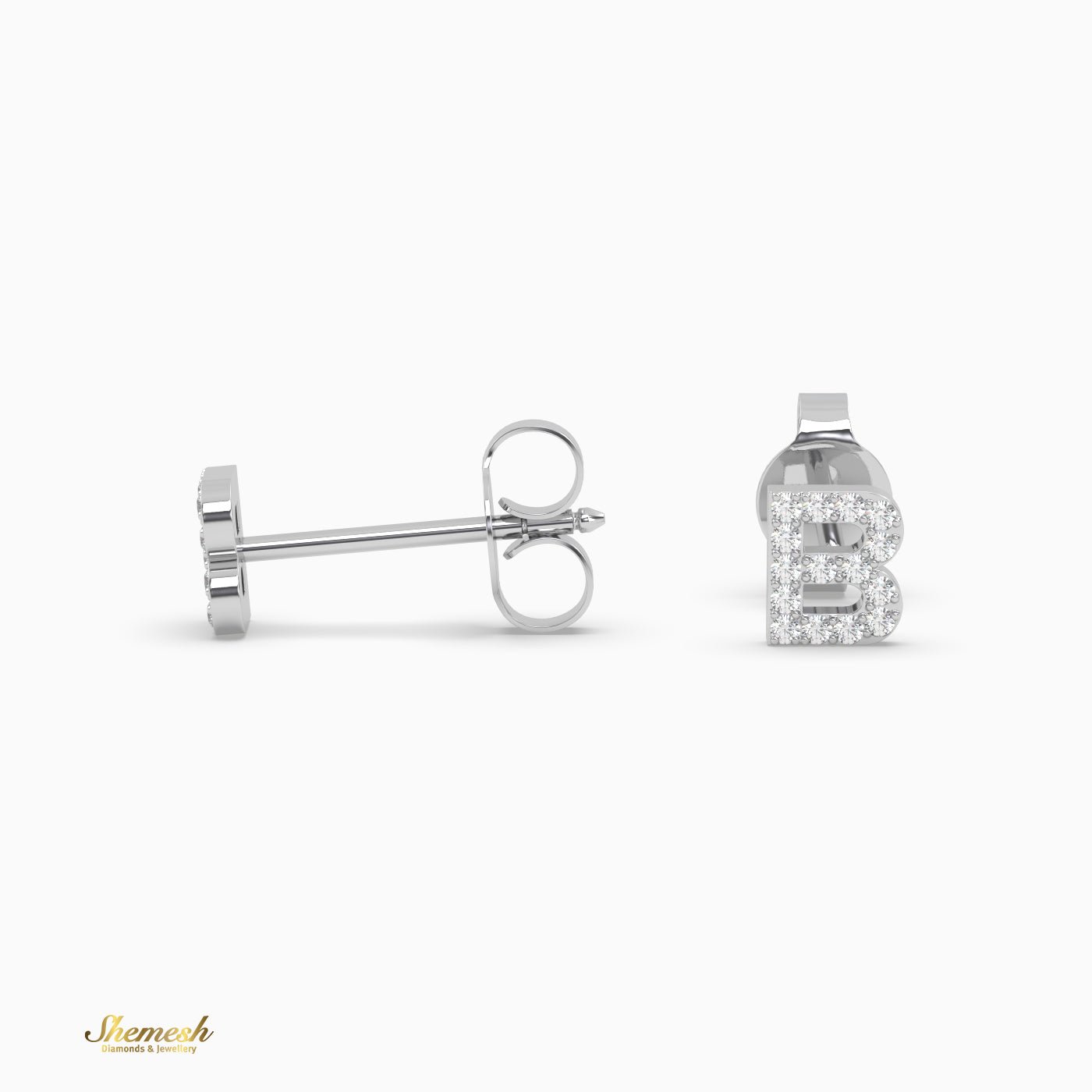 18K Gold 'B ' Initial Stud Earrings - shemesh_diamonds