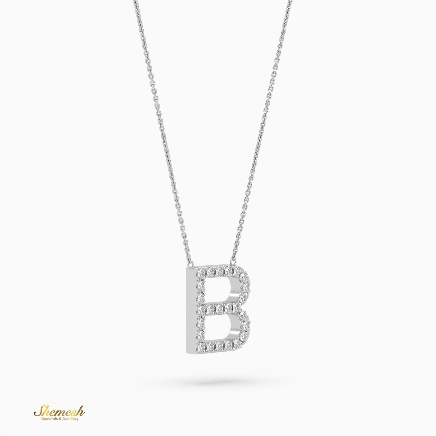 18K Gold Round Cut Diamonds "B" Initial Pendant - shemesh_diamonds