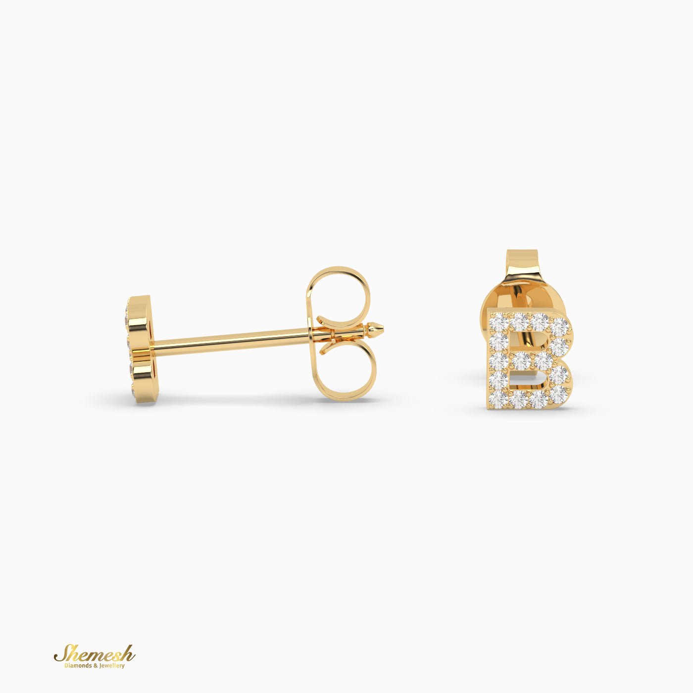 18K Gold 'B ' Initial Stud Earrings - shemesh_diamonds