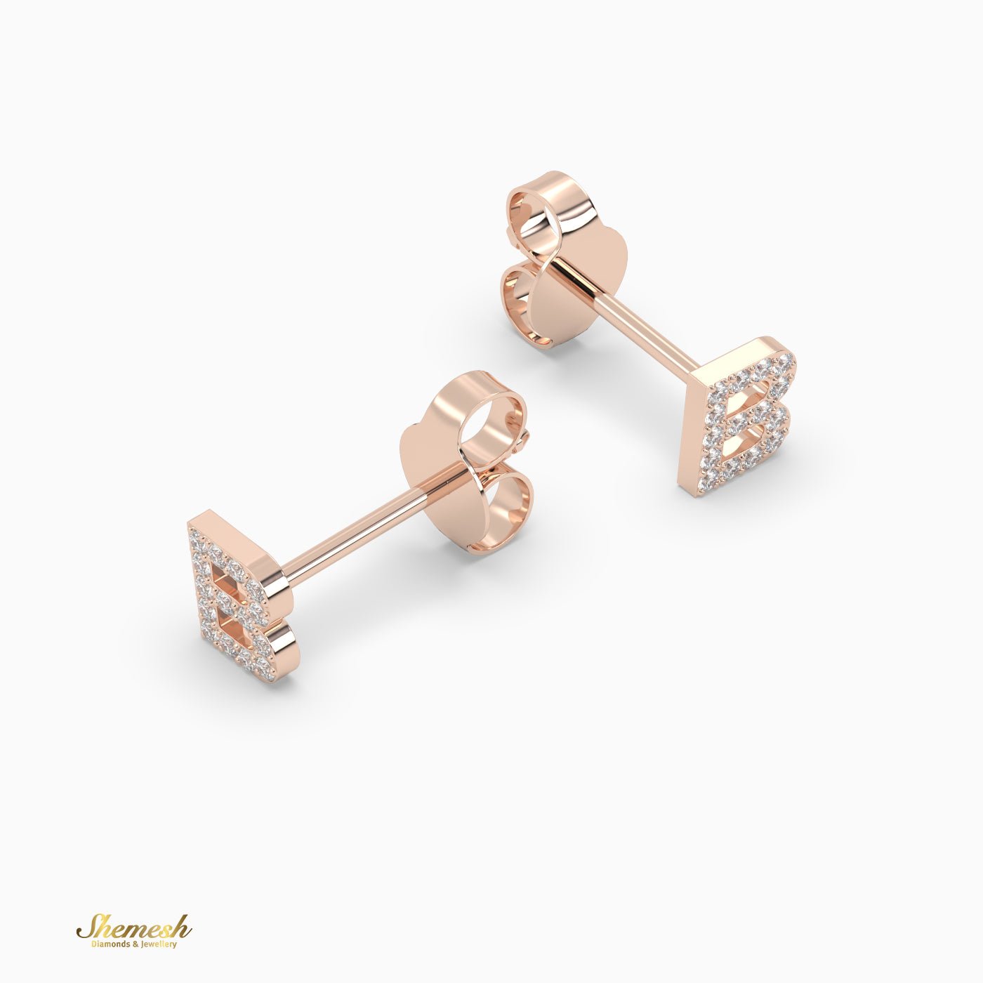 18K Gold 'B ' Initial Stud Earrings - shemesh_diamonds