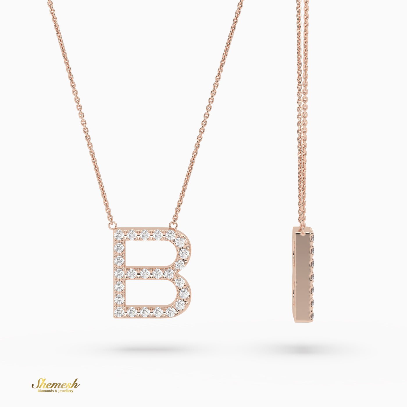 18K Gold Round Cut Diamonds "B" Initial Pendant - shemesh_diamonds