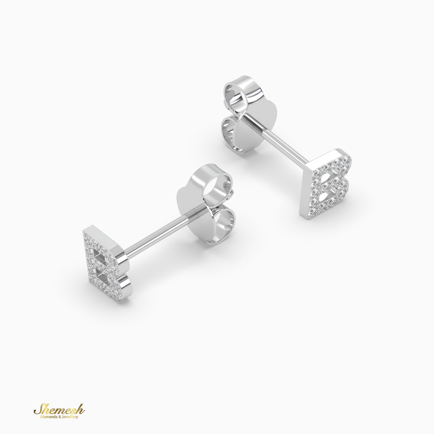 18K Gold 'B ' Initial Stud Earrings - shemesh_diamonds