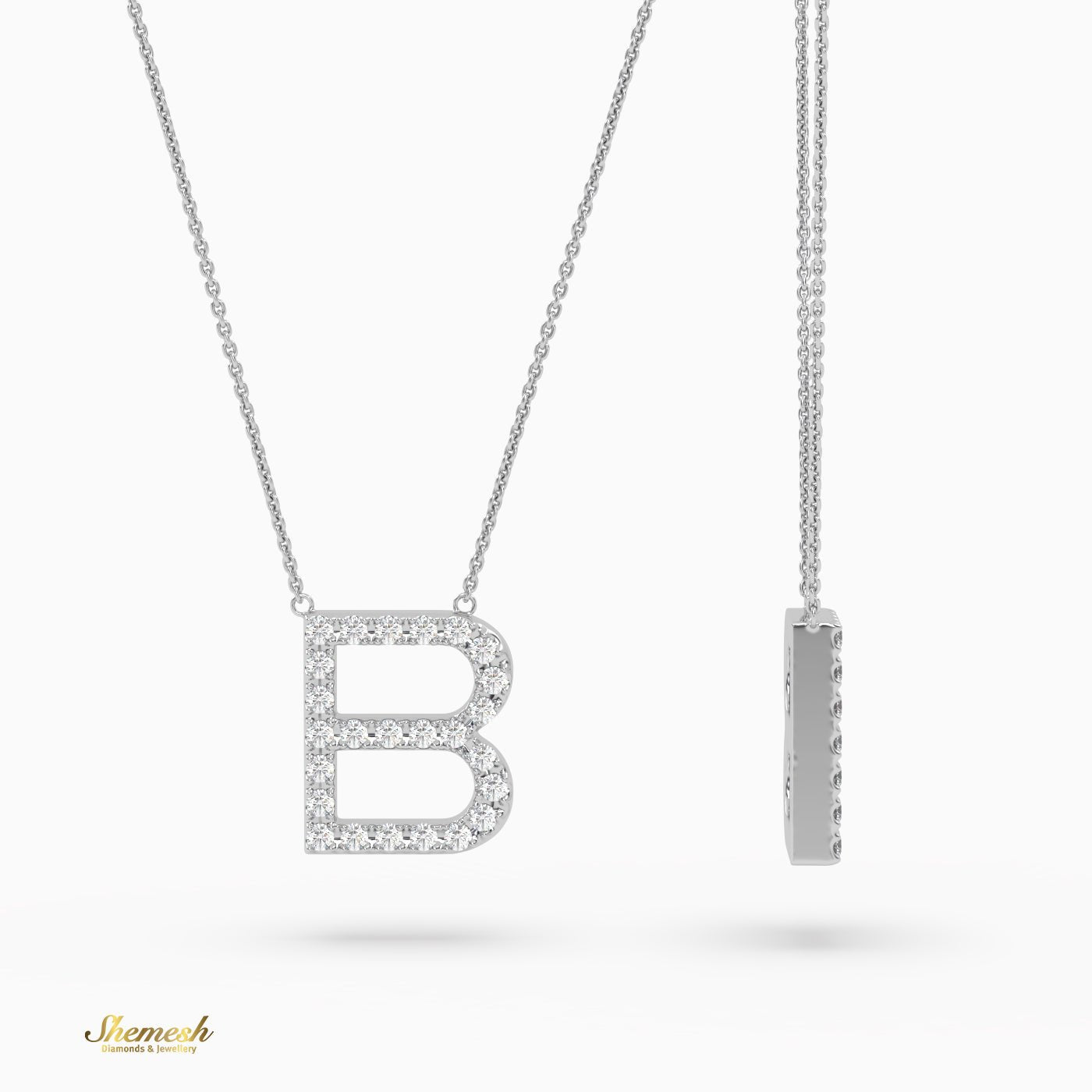 18K Gold Round Cut Diamonds "B" Initial Pendant - shemesh_diamonds