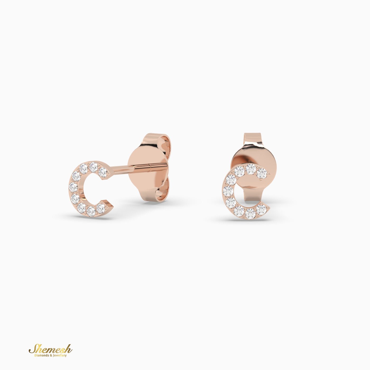 18K Gold 'C' Initial Stud Earrings - shemesh_diamonds