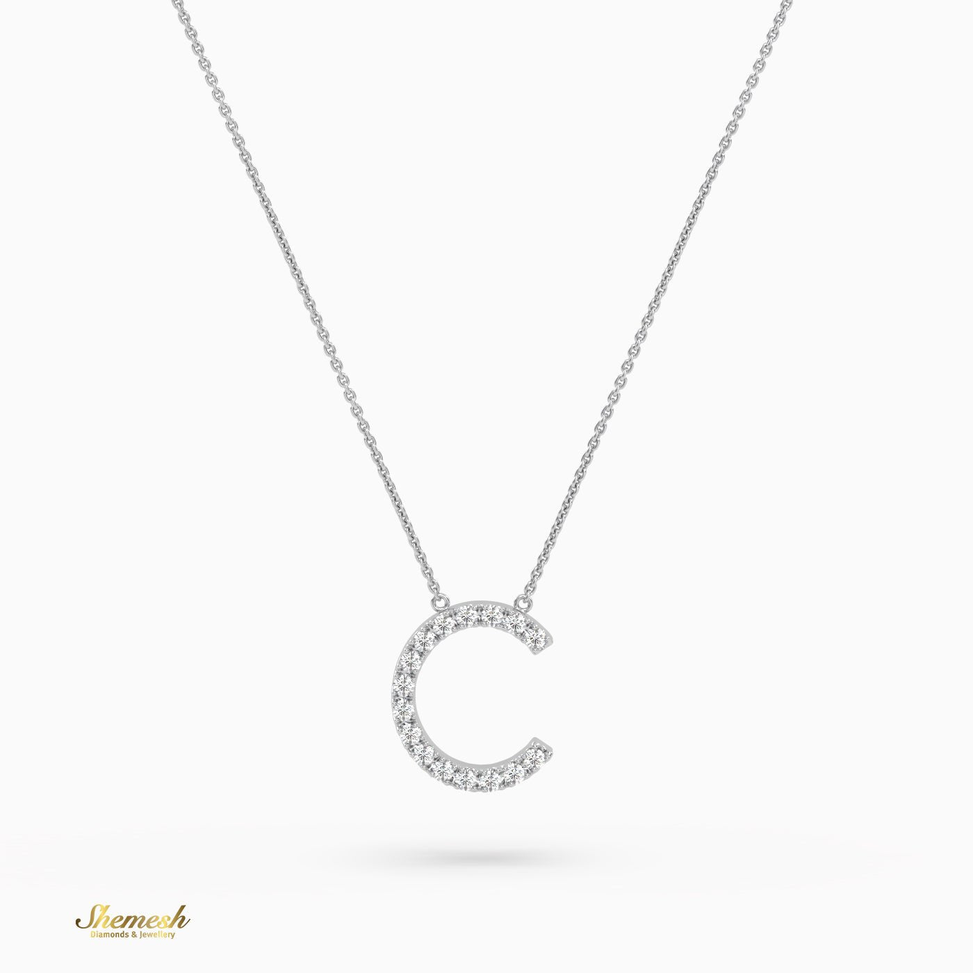 18K Gold Round Cut Diamonds "C" Initial Pendant - shemesh_diamonds