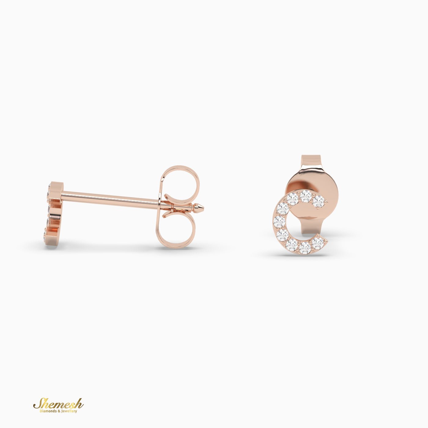 18K Gold 'C' Initial Stud Earrings - shemesh_diamonds