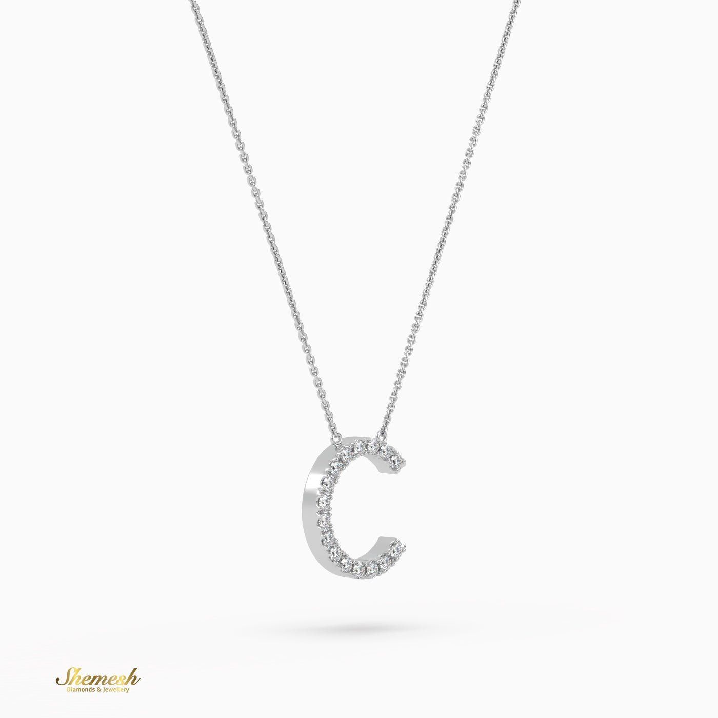 18K Gold Round Cut Diamonds "C" Initial Pendant - shemesh_diamonds