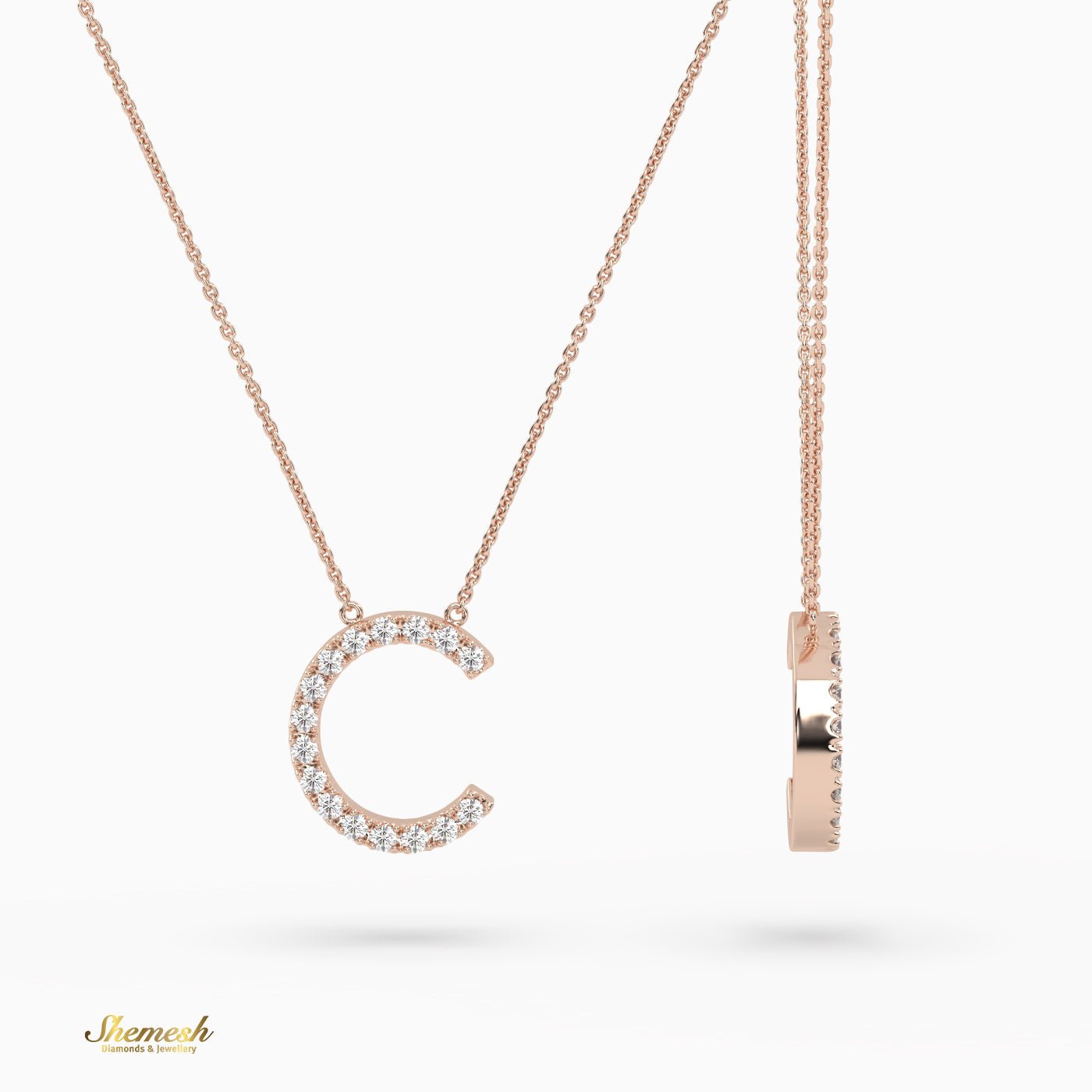 18K Gold Round Cut Diamonds "C" Initial Pendant - shemesh_diamonds