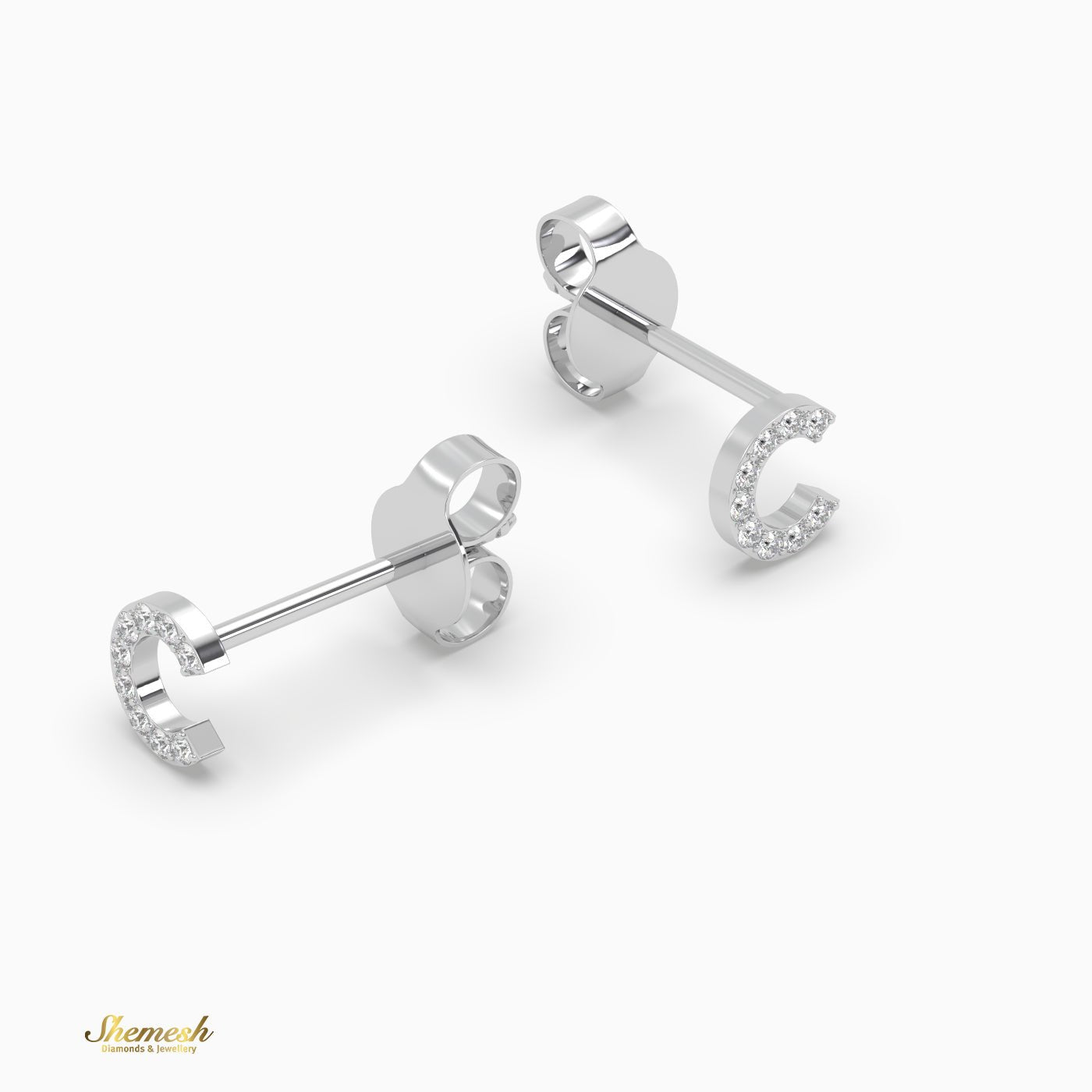 18K Gold 'C' Initial Stud Earrings - shemesh_diamonds