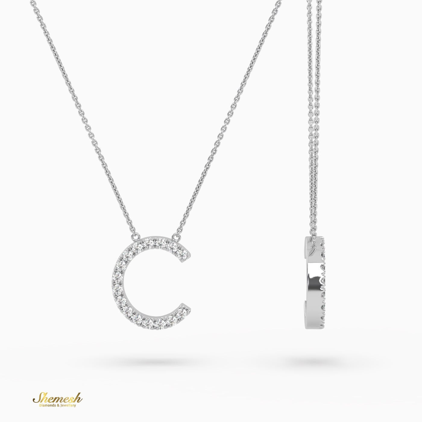 18K Gold Round Cut Diamonds "C" Initial Pendant - shemesh_diamonds