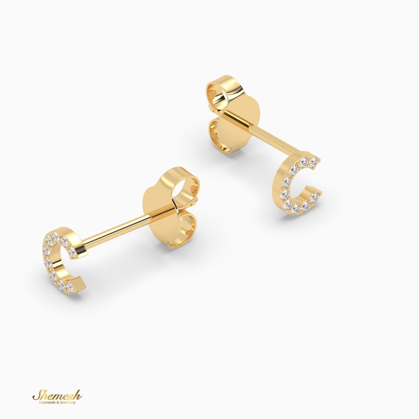 18K Gold 'C' Initial Stud Earrings - shemesh_diamonds