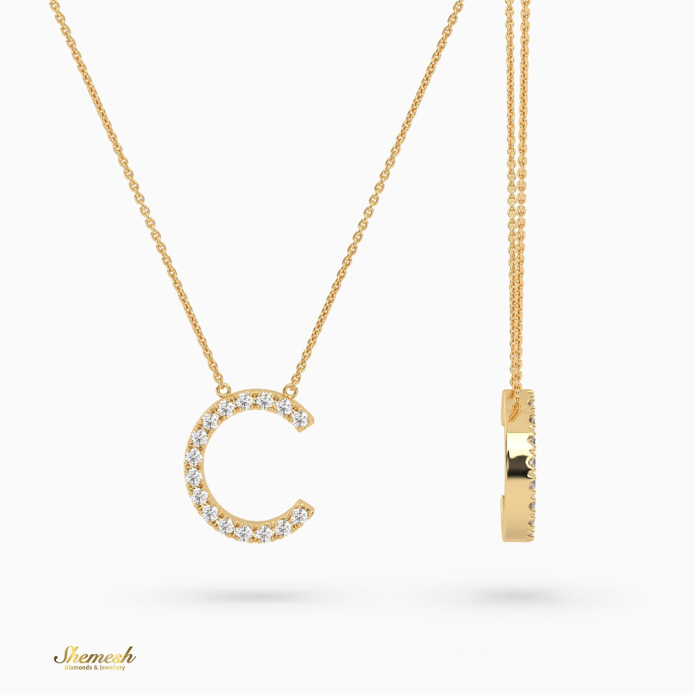 18K Gold Round Cut Diamonds "C" Initial Pendant - shemesh_diamonds